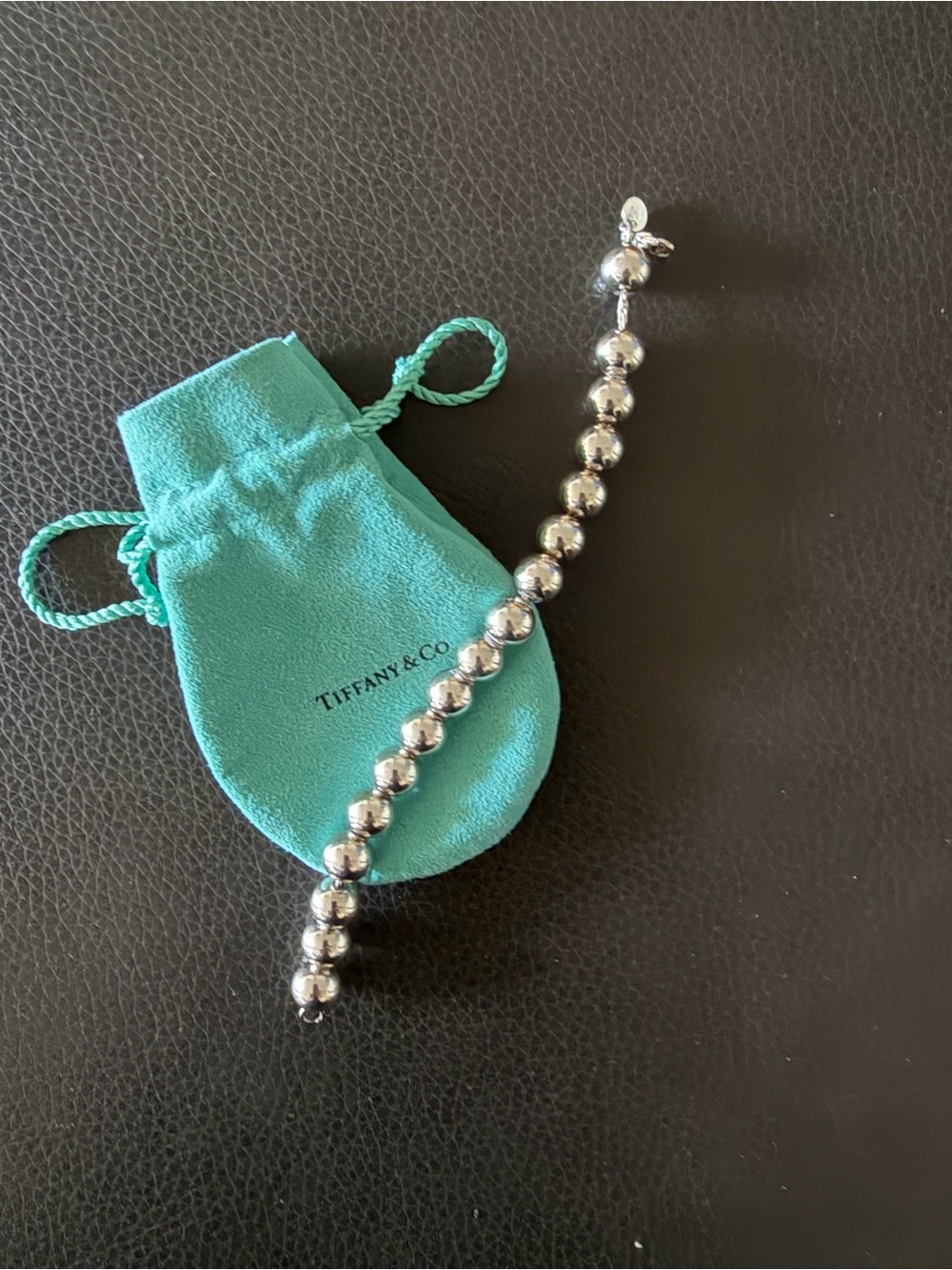 Tiffany & Co. Sterling Silver Bead Bracelet with Tiffany Blue Pouch